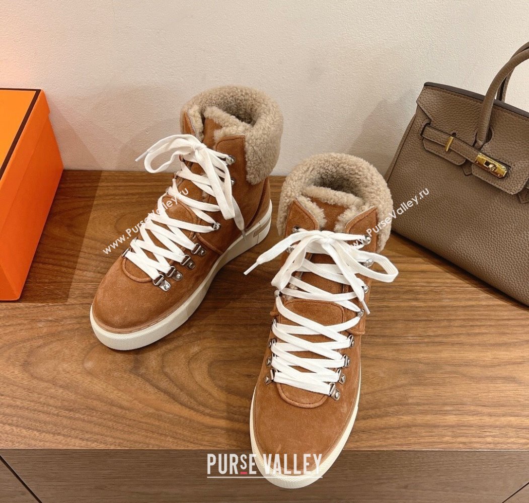 Hermes Flocon Ankle Boots in Suede and Shearling Brown 2025 (XC-250820059)