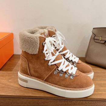 Hermes Flocon Ankle Boots in Suede and Shearling Brown 2025 (XC-250820059)