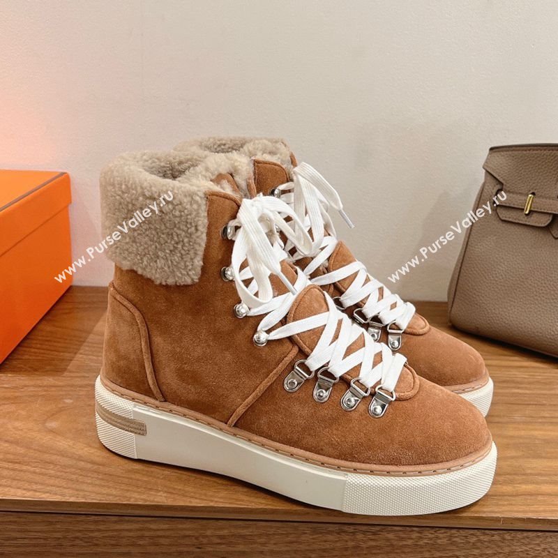 Hermes Flocon Ankle Boots in Suede and Shearling Brown 2025 (XC-250820059)