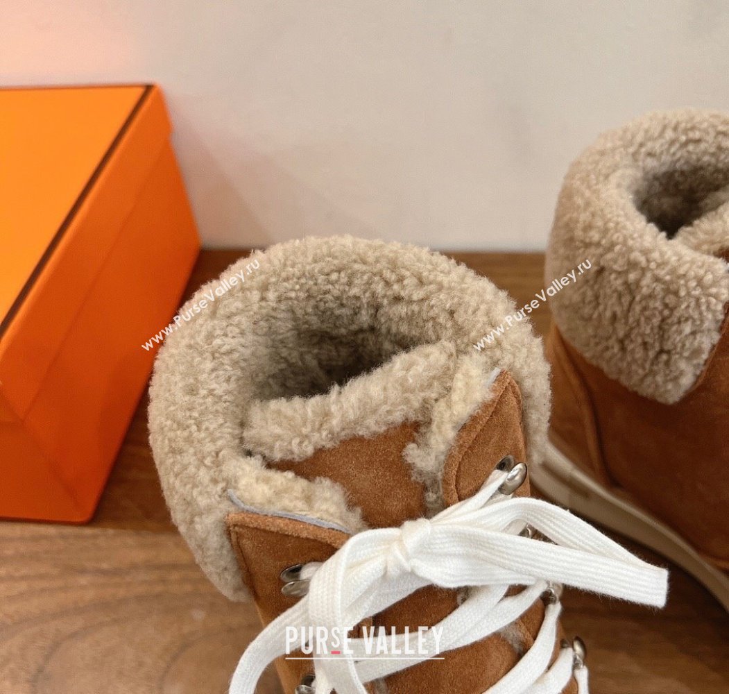 Hermes Flocon Ankle Boots in Suede and Shearling Brown 2025 (XC-250820059)