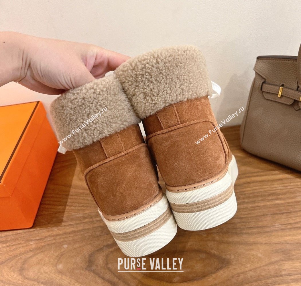 Hermes Flocon Ankle Boots in Suede and Shearling Brown 2025 (XC-250820059)
