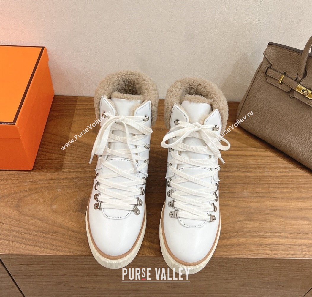Hermes Flocon Ankle Boots in Calfskin and Shearling White 2025 (XC-250820060)