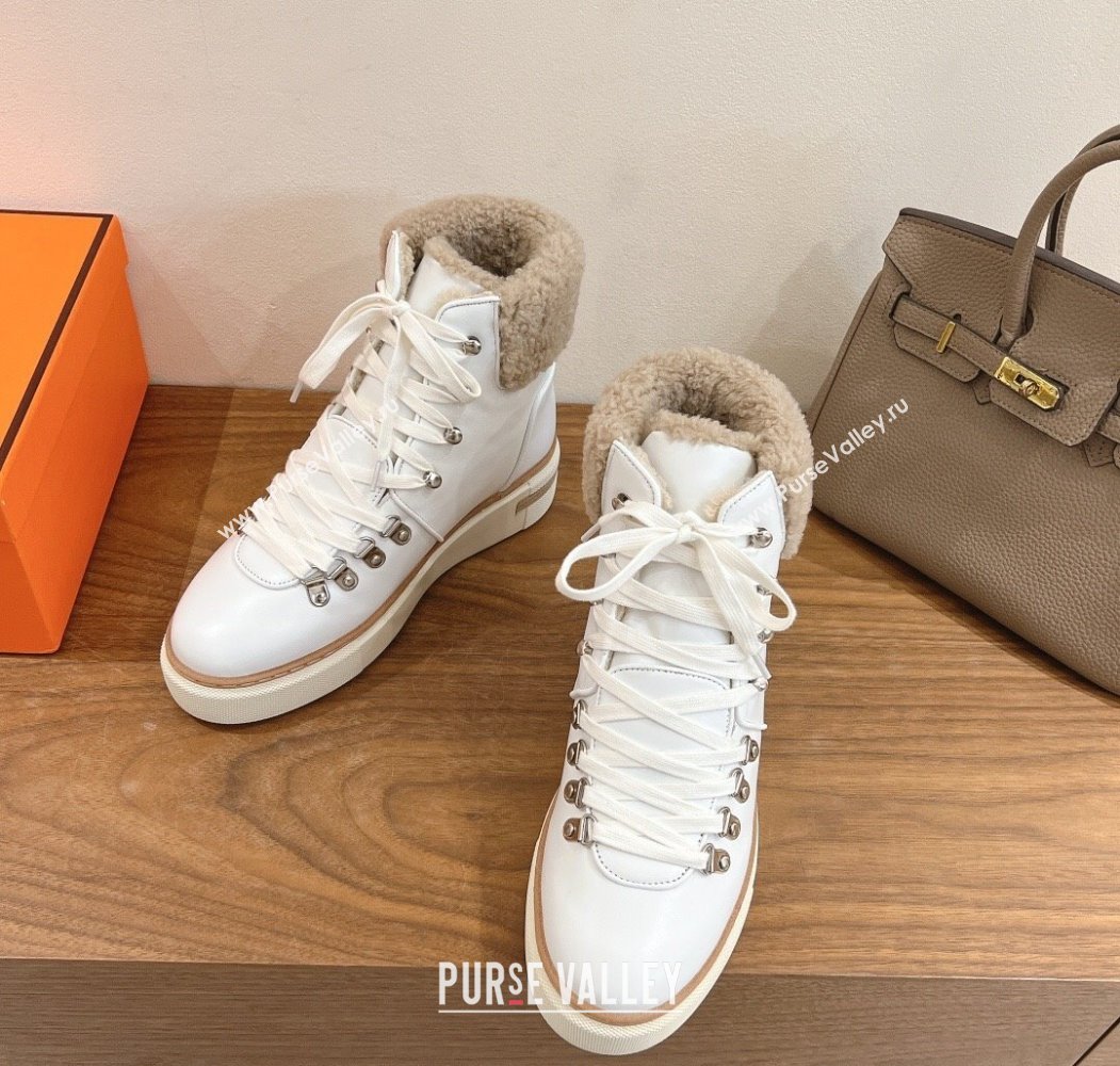 Hermes Flocon Ankle Boots in Calfskin and Shearling White 2025 (XC-250820060)