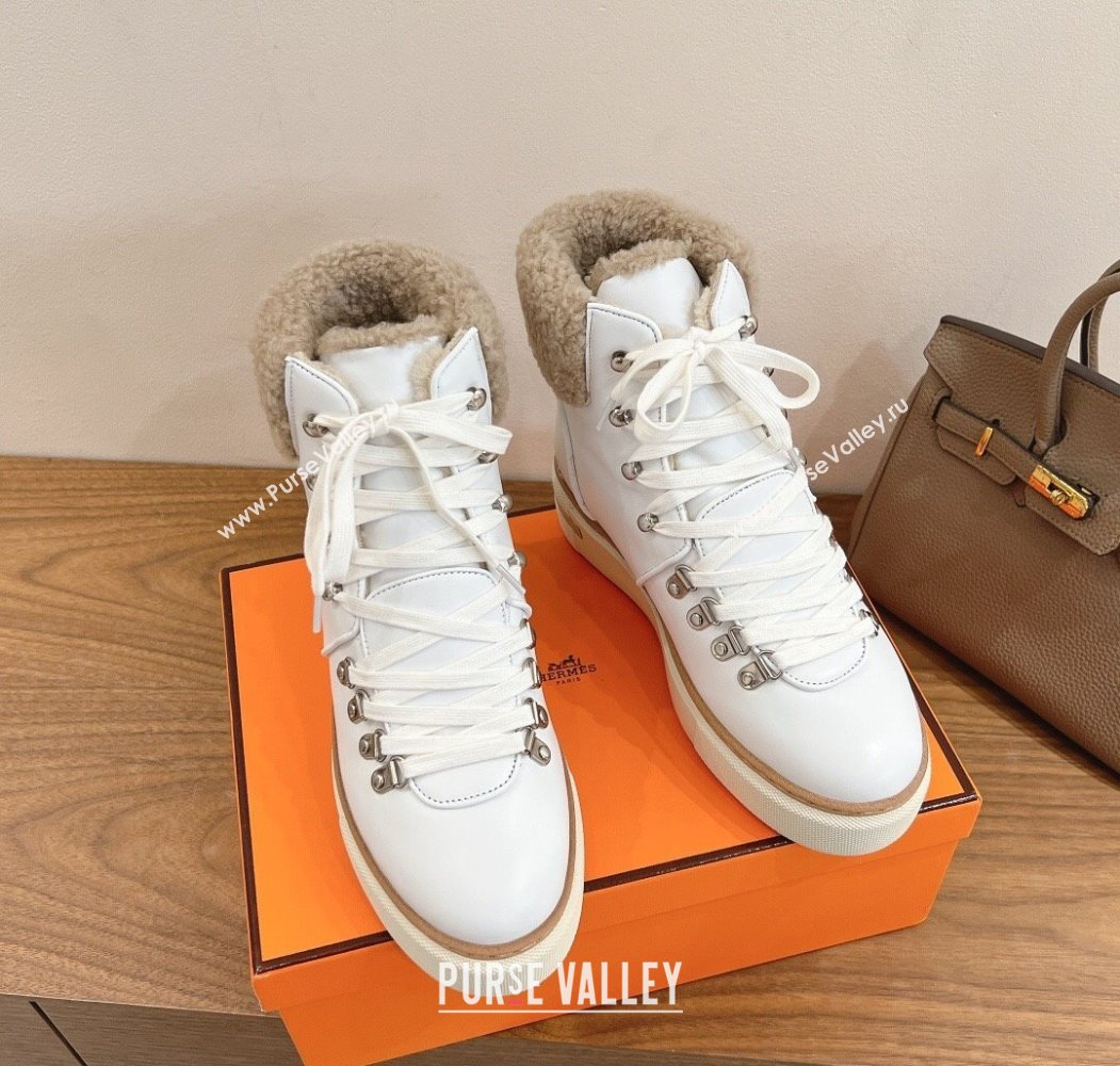 Hermes Flocon Ankle Boots in Calfskin and Shearling White 2025 (XC-250820060)