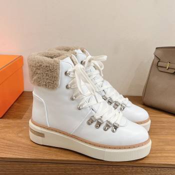 Hermes Flocon Ankle Boots in Calfskin and Shearling White 2025 (XC-250820060)