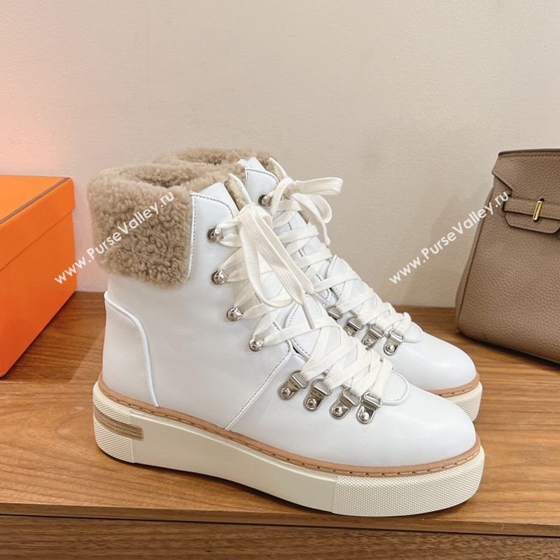 Hermes Flocon Ankle Boots in Calfskin and Shearling White 2025 (XC-250820060)