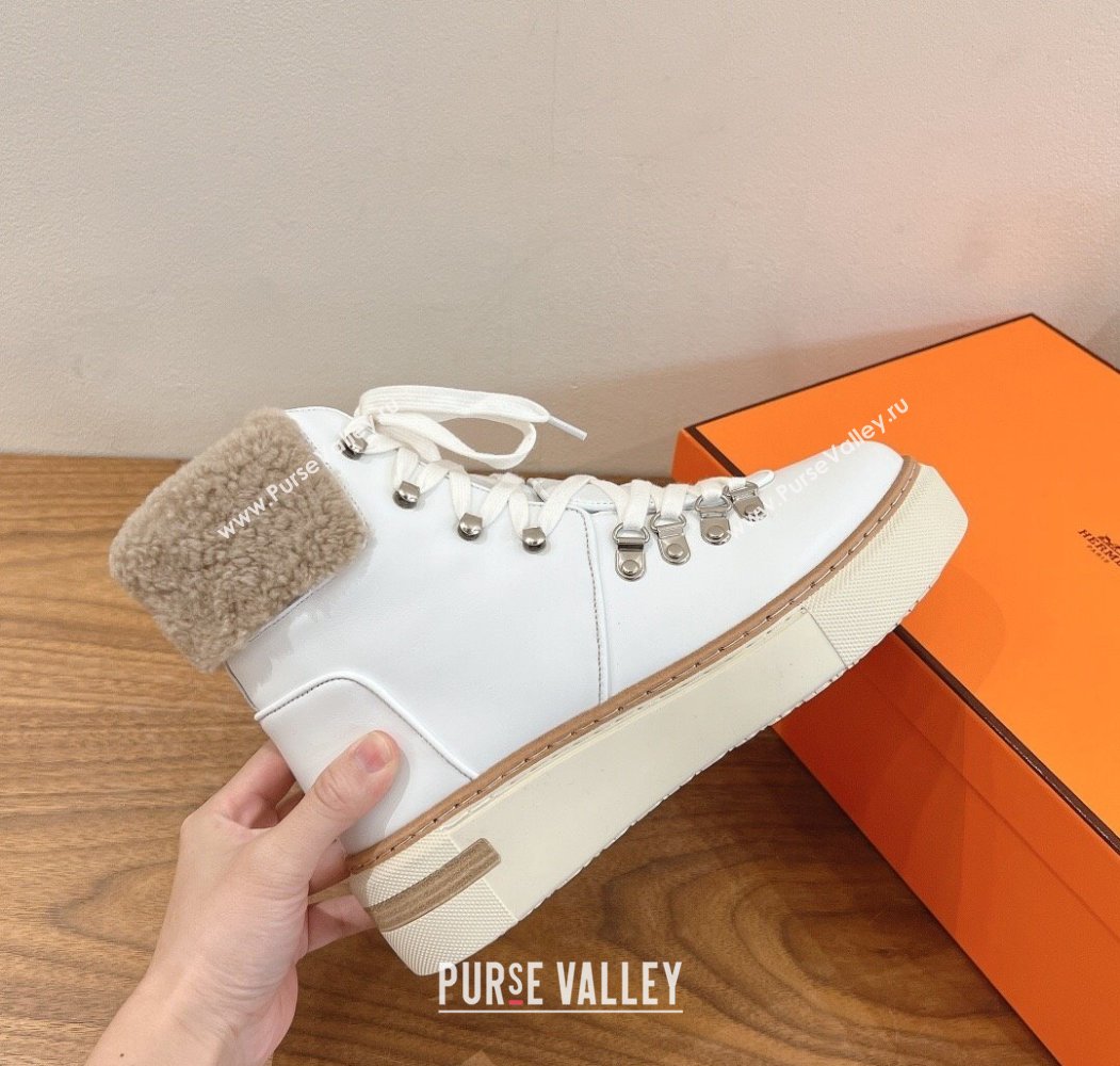 Hermes Flocon Ankle Boots in Calfskin and Shearling White 2025 (XC-250820060)