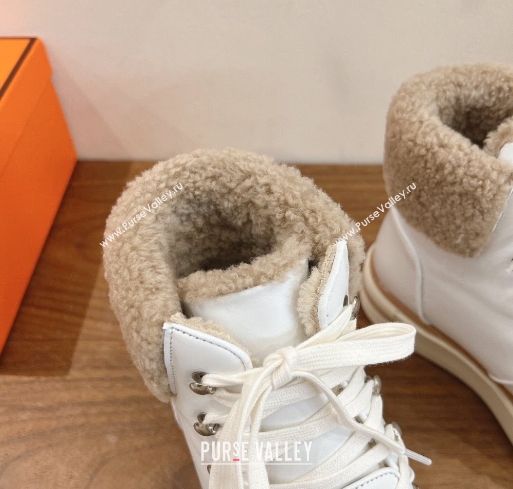 Hermes Flocon Ankle Boots in Calfskin and Shearling White 2025 (XC-250820060)