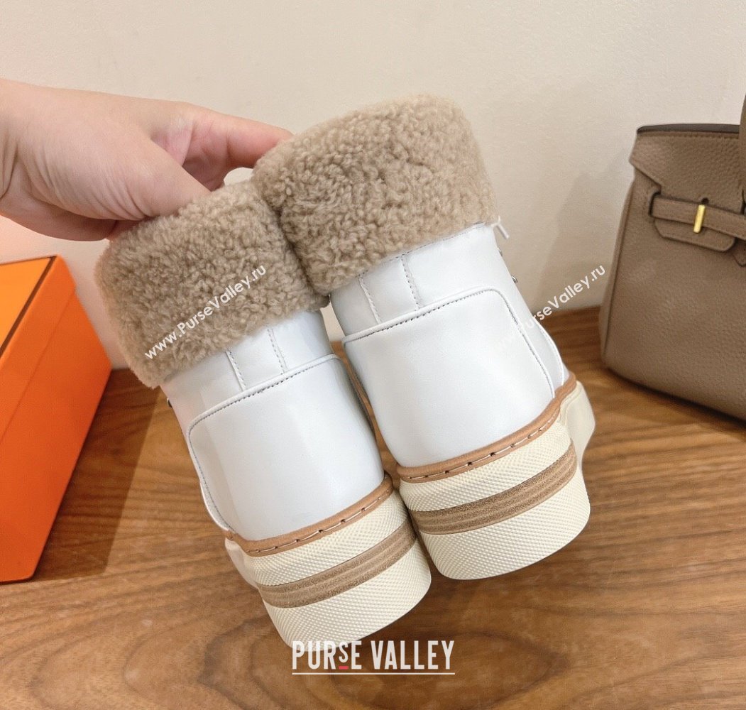 Hermes Flocon Ankle Boots in Calfskin and Shearling White 2025 (XC-250820060)