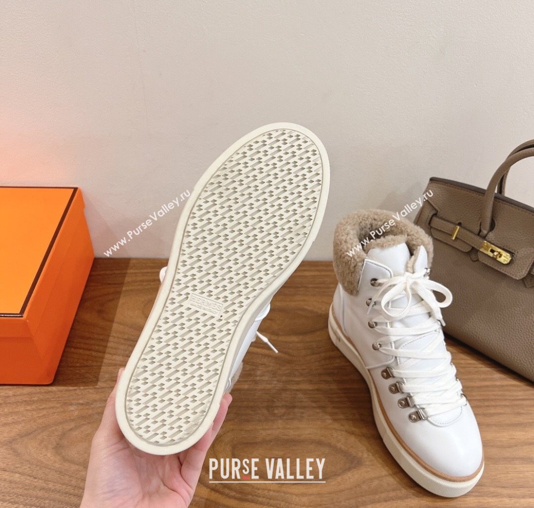 Hermes Flocon Ankle Boots in Calfskin and Shearling White 2025 (XC-250820060)