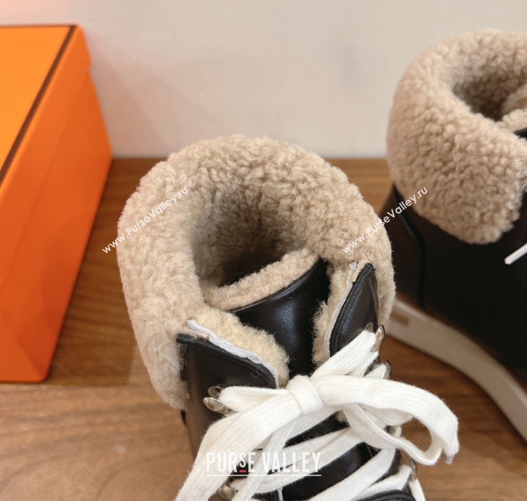 Hermes Flocon Ankle Boots in Calfskin and Shearling Black 2025 (XC-250820061)