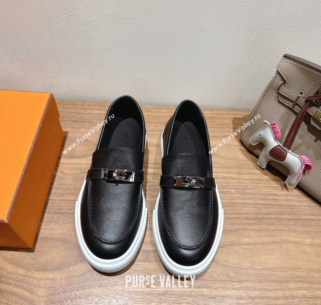 Hermes Game Grained Calfskin Slip-on Sneakers with Kelly Buckle Black 2025 H082007 (XC-250820063)