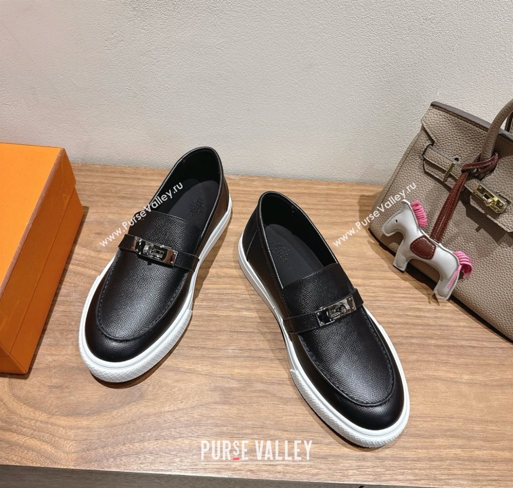 Hermes Game Grained Calfskin Slip-on Sneakers with Kelly Buckle Black 2025 H082007 (XC-250820063)