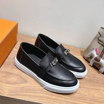 Hermes Game Grained Calfskin Slip-on Sneakers with Kelly Buckle Black 2025 H082007 (XC-250820063)