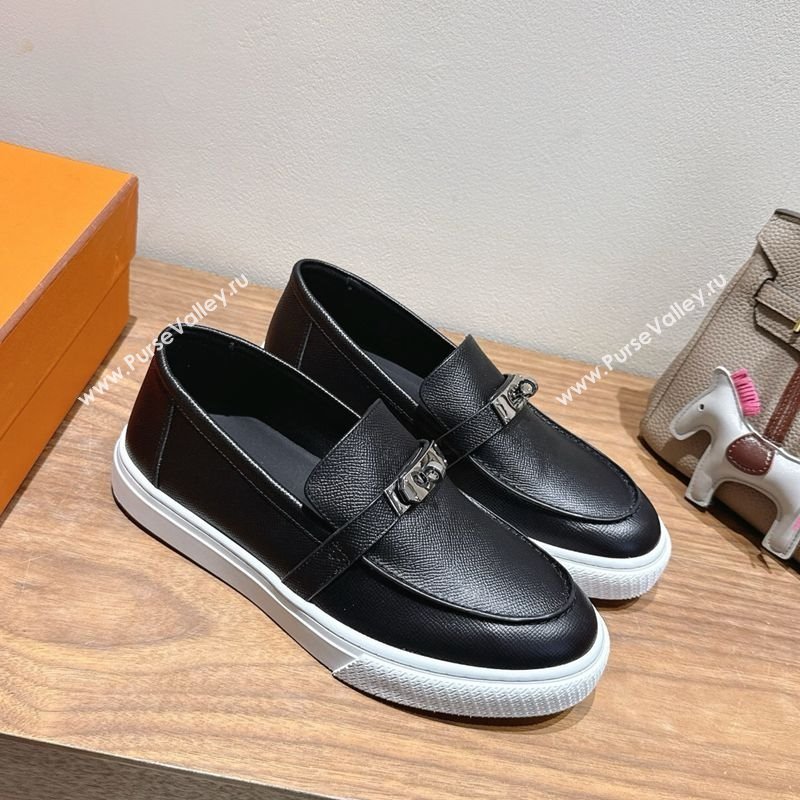 Hermes Game Grained Calfskin Slip-on Sneakers with Kelly Buckle Black 2025 H082007 (XC-250820063)