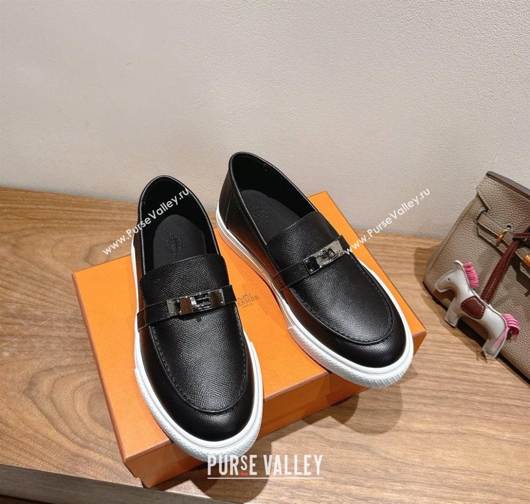 Hermes Game Grained Calfskin Slip-on Sneakers with Kelly Buckle Black 2025 H082007 (XC-250820063)