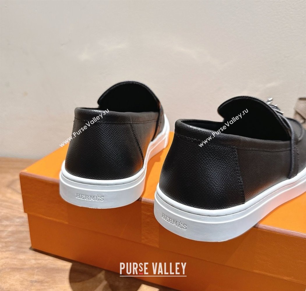 Hermes Game Grained Calfskin Slip-on Sneakers with Kelly Buckle Black 2025 H082007 (XC-250820063)