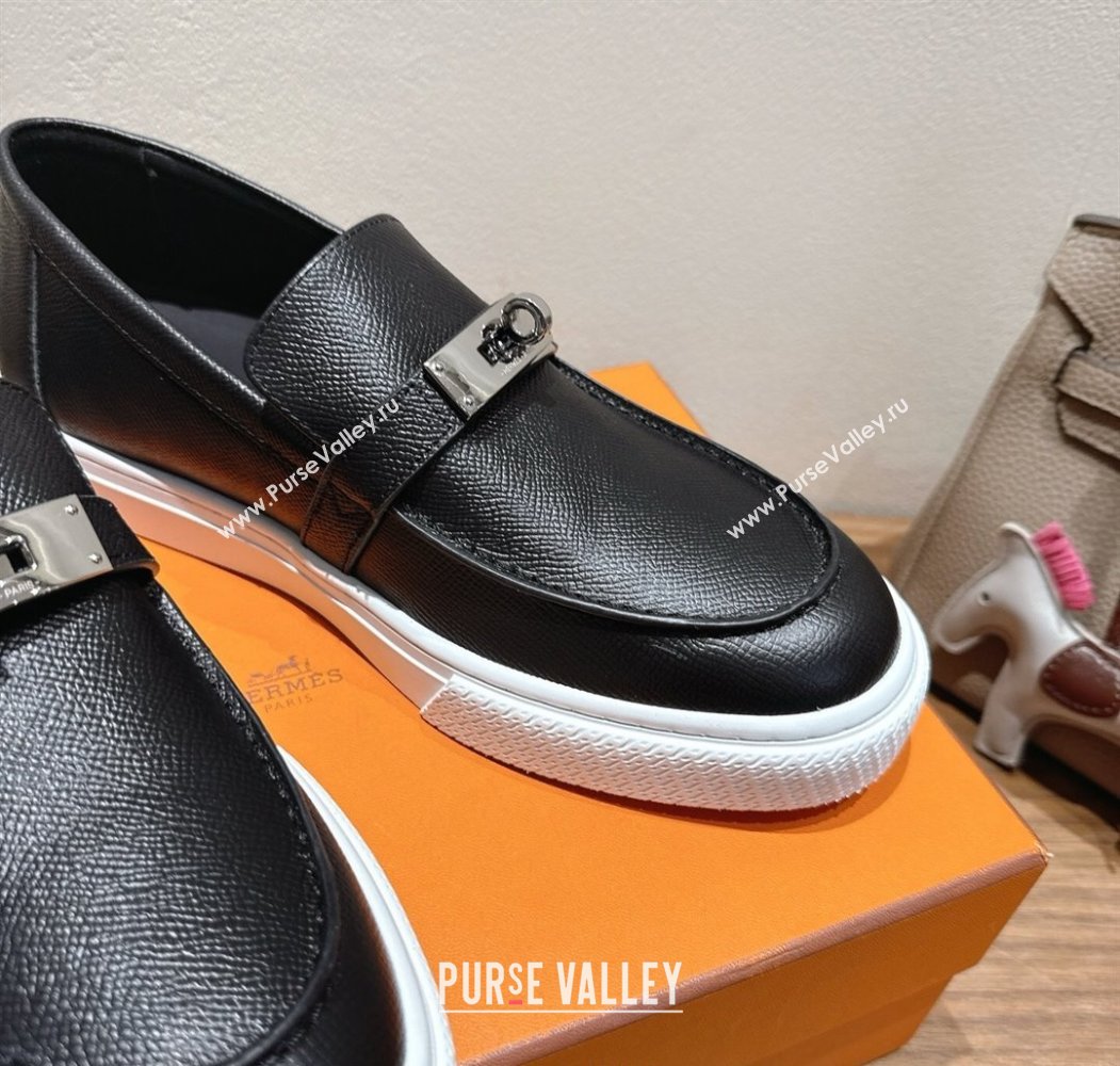 Hermes Game Grained Calfskin Slip-on Sneakers with Kelly Buckle Black 2025 H082007 (XC-250820063)