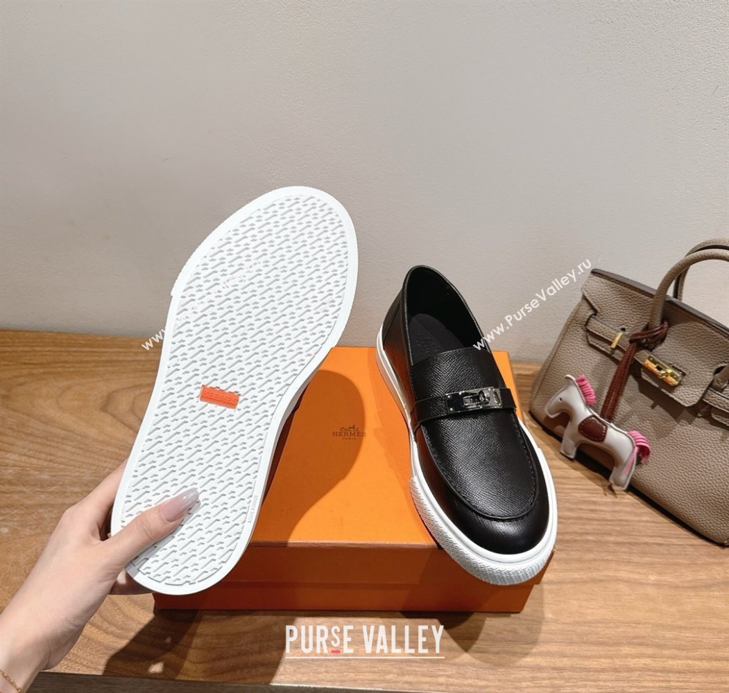 Hermes Game Grained Calfskin Slip-on Sneakers with Kelly Buckle Black 2025 H082007 (XC-250820063)