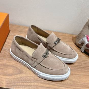 Hermes Game Suede Slip-on Sneakers with Kelly Buckle Grey1 2025 H082007 (XC-250820062)