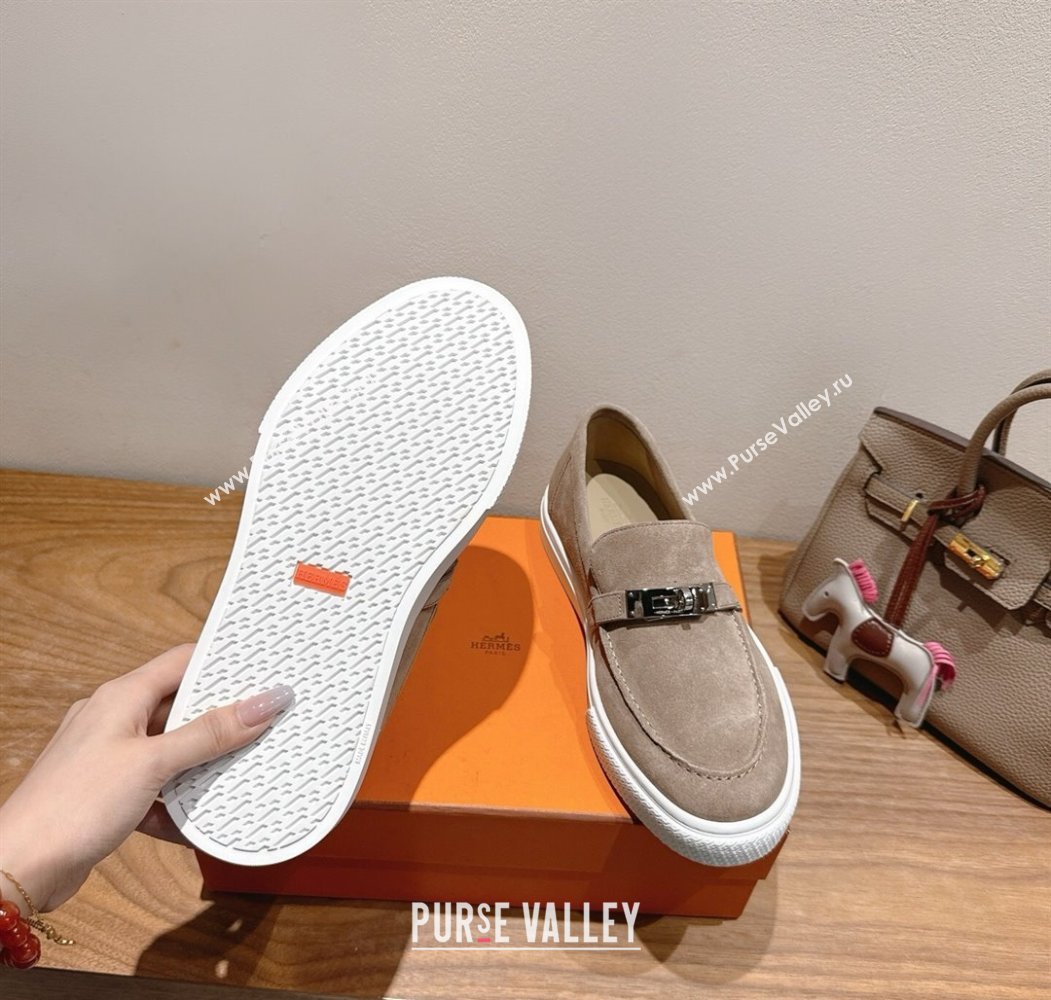 Hermes Game Suede Slip-on Sneakers with Kelly Buckle Grey1 2025 H082007 (XC-250820062)