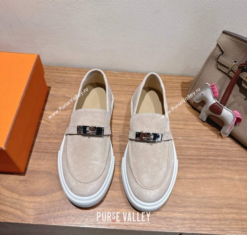Hermes Game Suede Slip-on Sneakers with Kelly Buckle Grey2 2025 H082007 (XC-250820064)