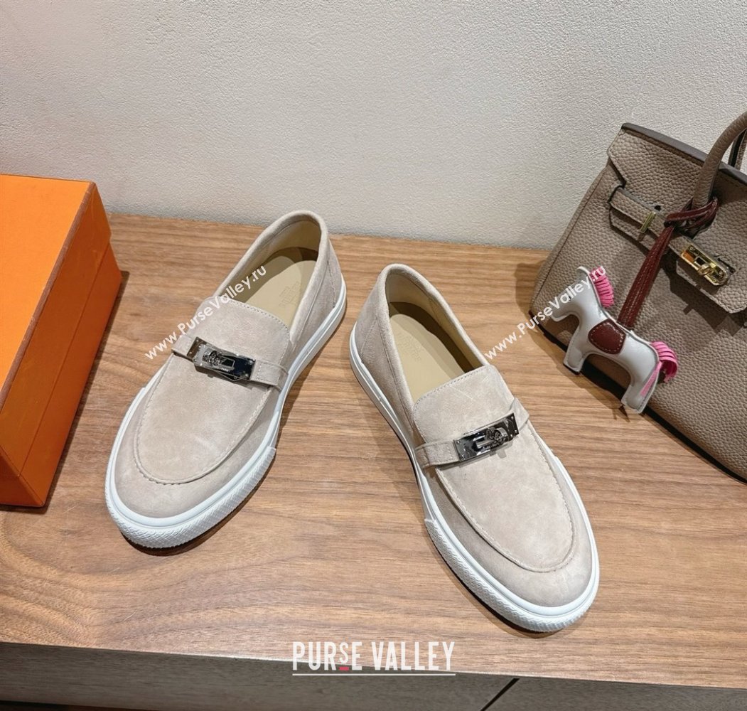 Hermes Game Suede Slip-on Sneakers with Kelly Buckle Grey2 2025 H082007 (XC-250820064)