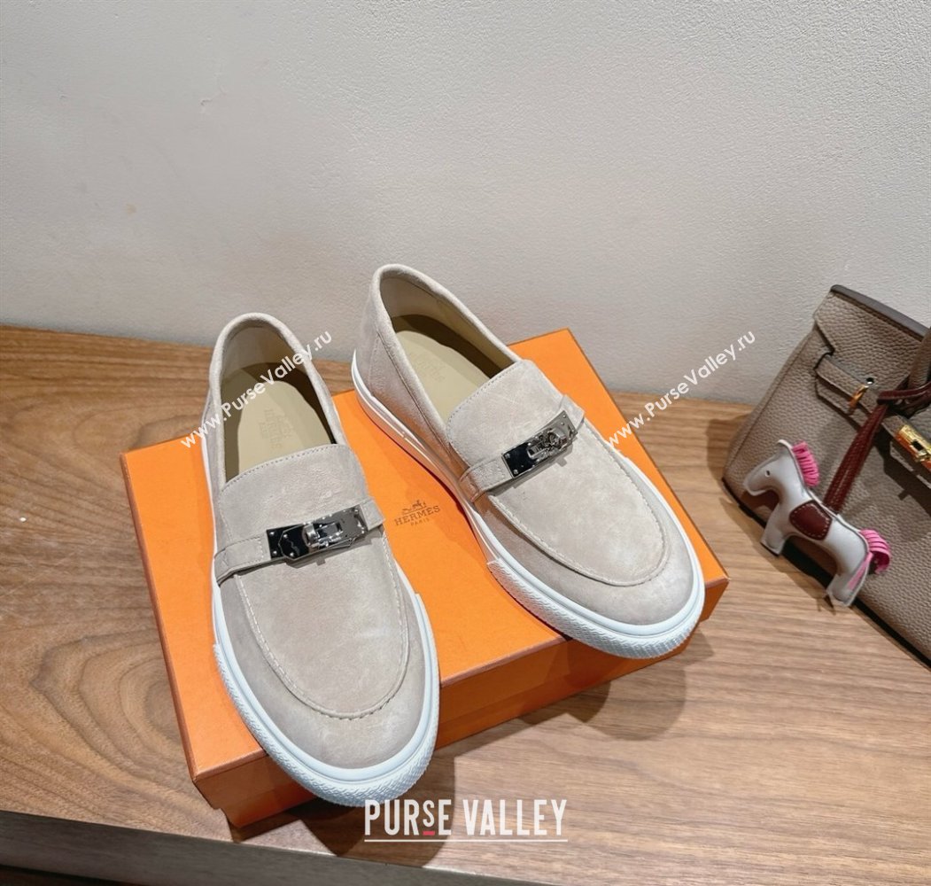 Hermes Game Suede Slip-on Sneakers with Kelly Buckle Grey2 2025 H082007 (XC-250820064)