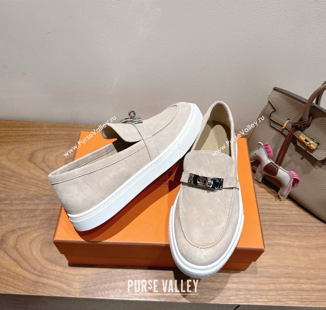Hermes Game Suede Slip-on Sneakers with Kelly Buckle Grey2 2025 H082007 (XC-250820064)
