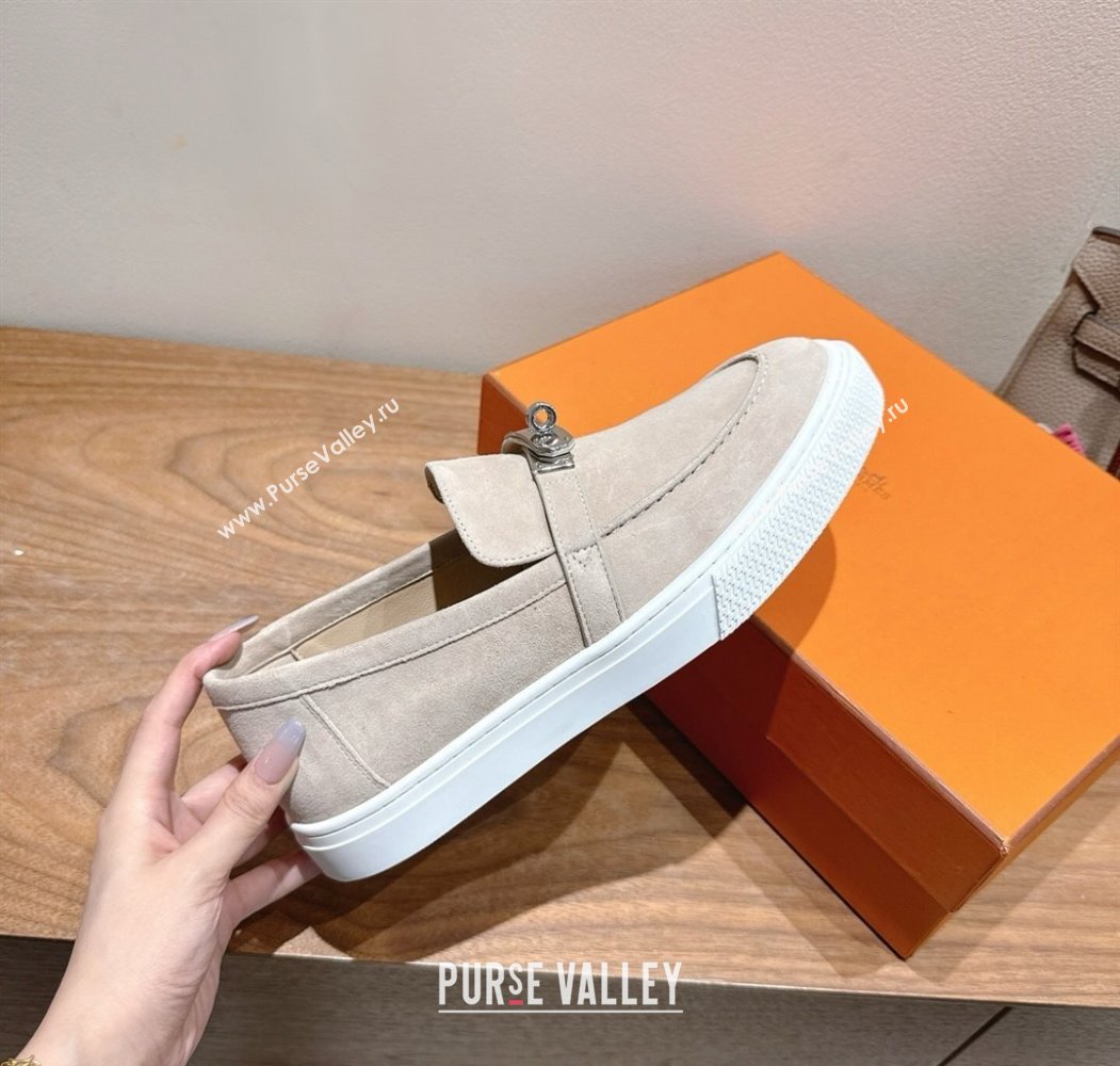 Hermes Game Suede Slip-on Sneakers with Kelly Buckle Grey2 2025 H082007 (XC-250820064)