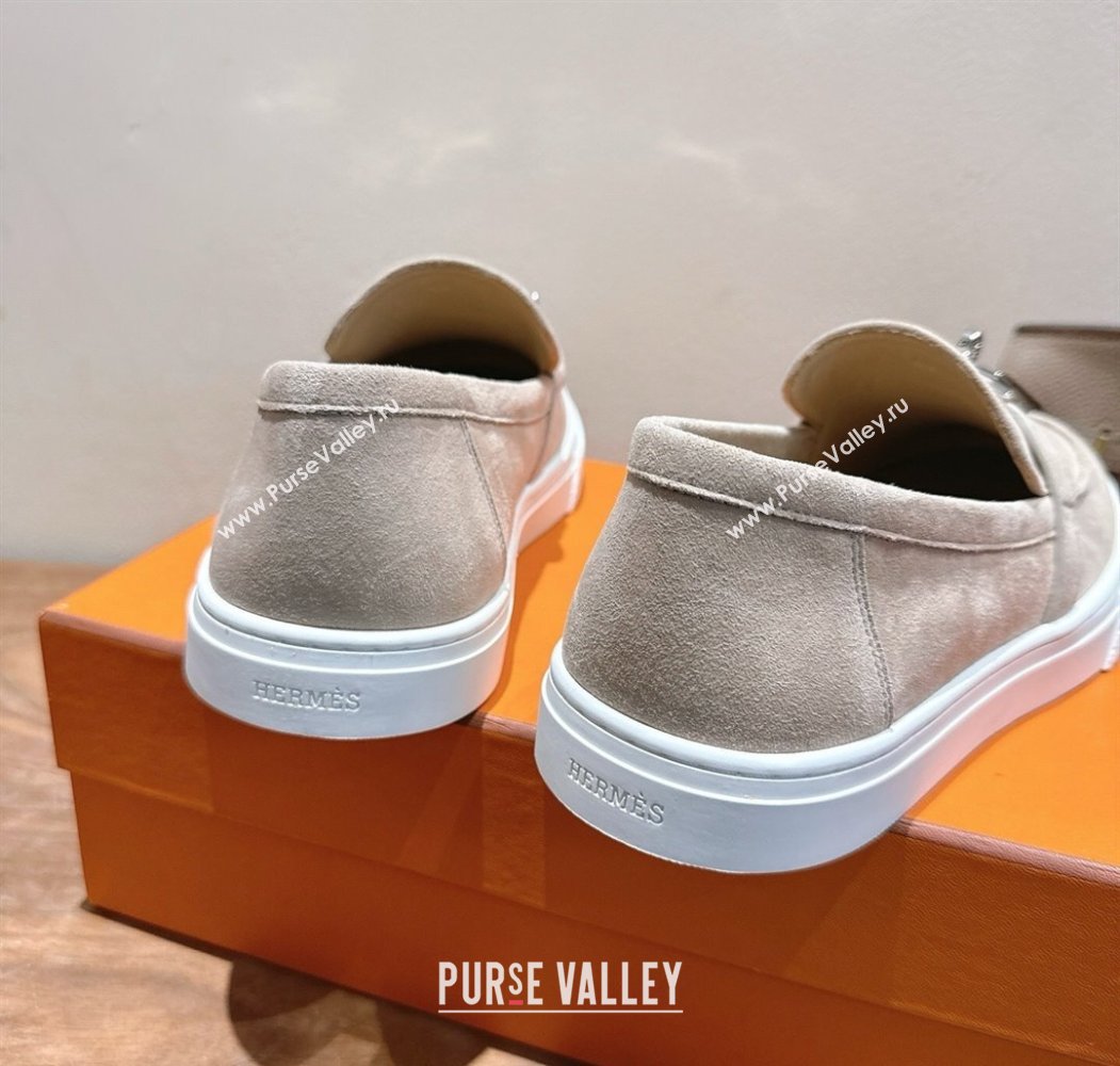 Hermes Game Suede Slip-on Sneakers with Kelly Buckle Grey2 2025 H082007 (XC-250820064)