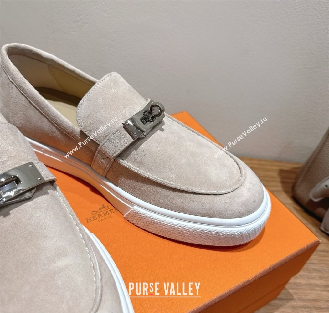 Hermes Game Suede Slip-on Sneakers with Kelly Buckle Grey2 2025 H082007 (XC-250820064)