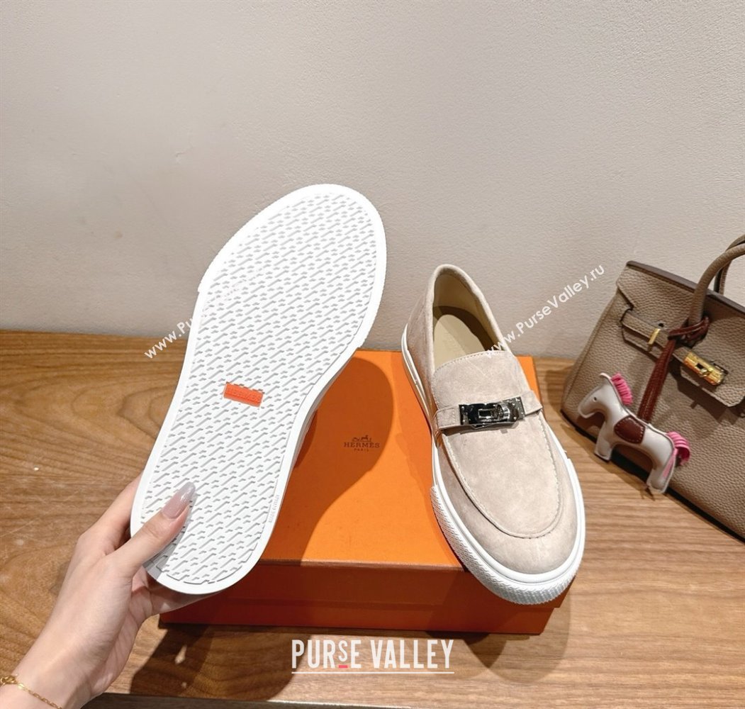 Hermes Game Suede Slip-on Sneakers with Kelly Buckle Grey2 2025 H082007 (XC-250820064)