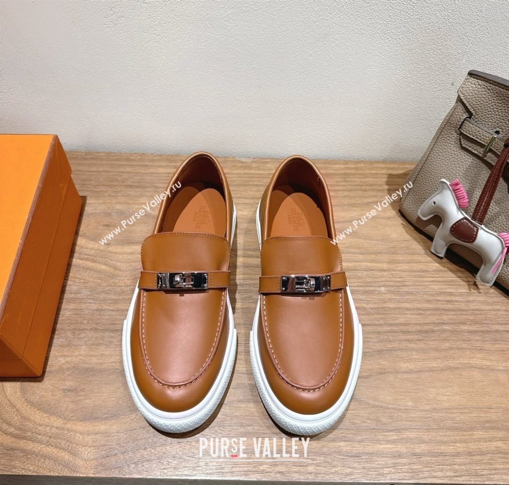 Hermes Game Smooth Calfskin Slip-on Sneakers with Kelly Buckle Brown 2025 H082007 (XC-250820065)