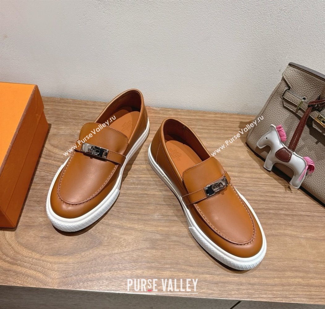 Hermes Game Smooth Calfskin Slip-on Sneakers with Kelly Buckle Brown 2025 H082007 (XC-250820065)