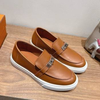 Hermes Game Smooth Calfskin Slip-on Sneakers with Kelly Buckle Brown 2025 H082007 (XC-250820065)