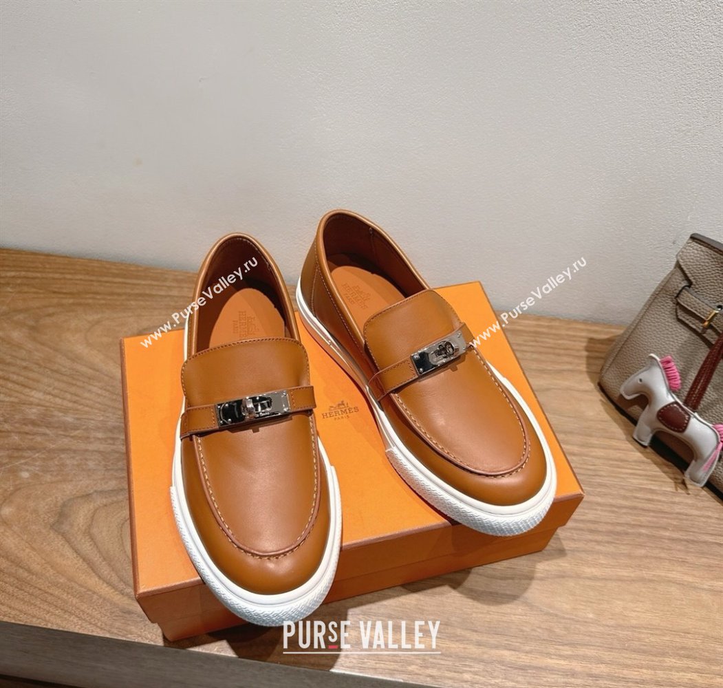 Hermes Game Smooth Calfskin Slip-on Sneakers with Kelly Buckle Brown 2025 H082007 (XC-250820065)
