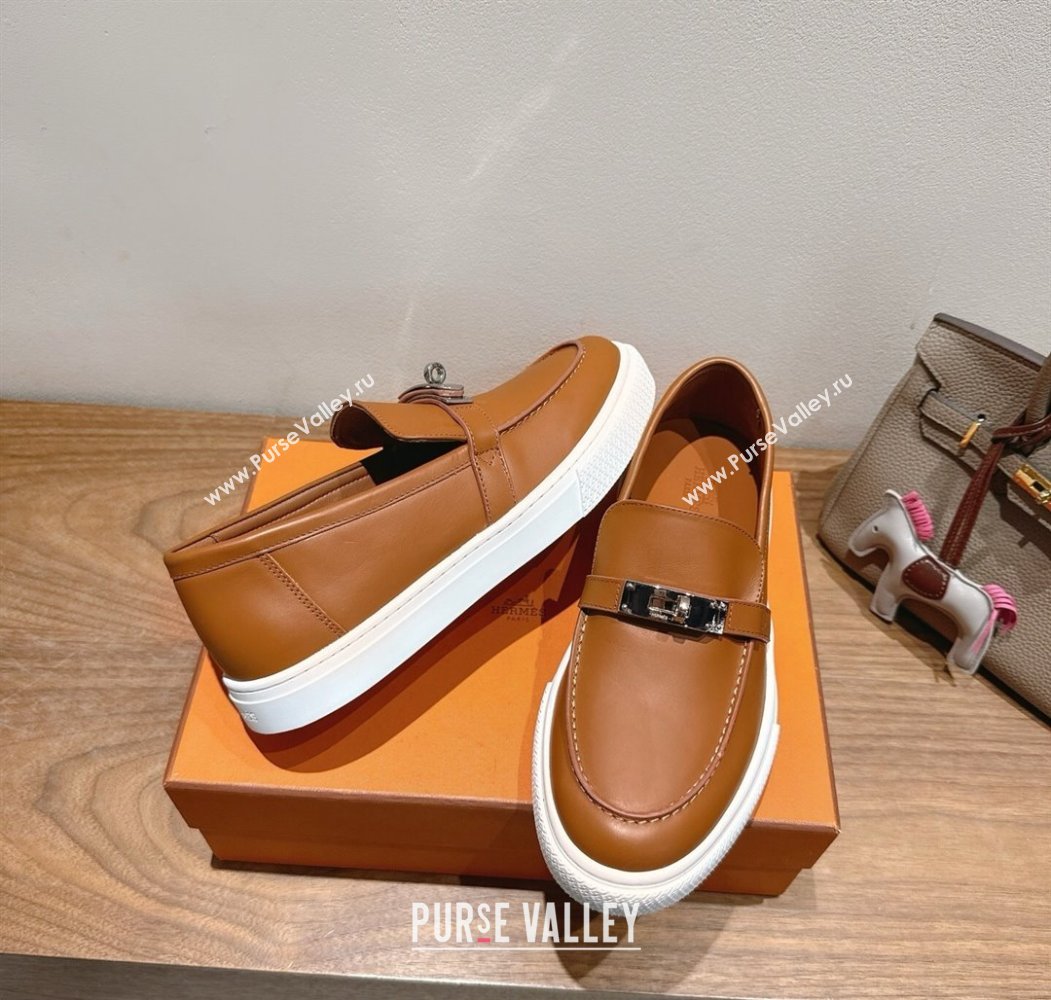 Hermes Game Smooth Calfskin Slip-on Sneakers with Kelly Buckle Brown 2025 H082007 (XC-250820065)