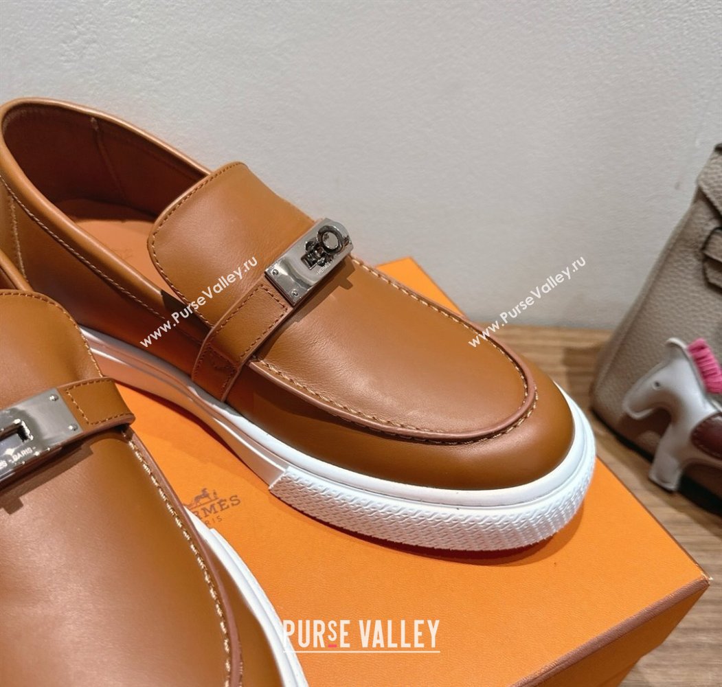 Hermes Game Smooth Calfskin Slip-on Sneakers with Kelly Buckle Brown 2025 H082007 (XC-250820065)