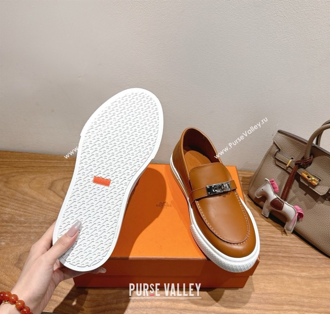 Hermes Game Smooth Calfskin Slip-on Sneakers with Kelly Buckle Brown 2025 H082007 (XC-250820065)