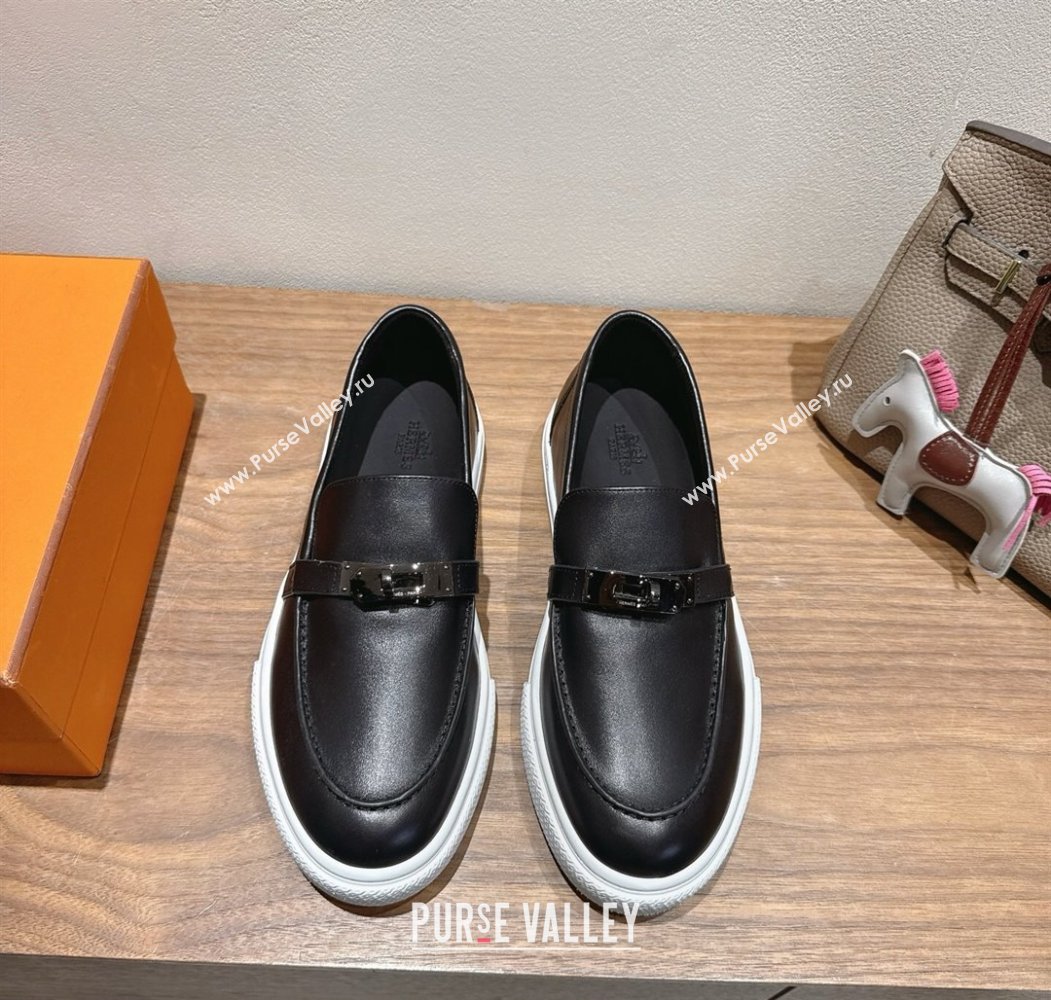 Hermes Game Smooth Calfskin Slip-on Sneakers with Kelly Buckle Black 2025 H082007 (XC-250820066)