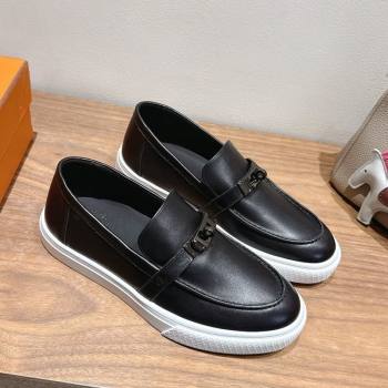 Hermes Game Smooth Calfskin Slip-on Sneakers with Kelly Buckle Black 2025 H082007 (XC-250820066)