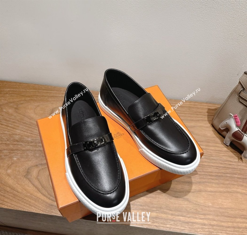 Hermes Game Smooth Calfskin Slip-on Sneakers with Kelly Buckle Black 2025 H082007 (XC-250820066)