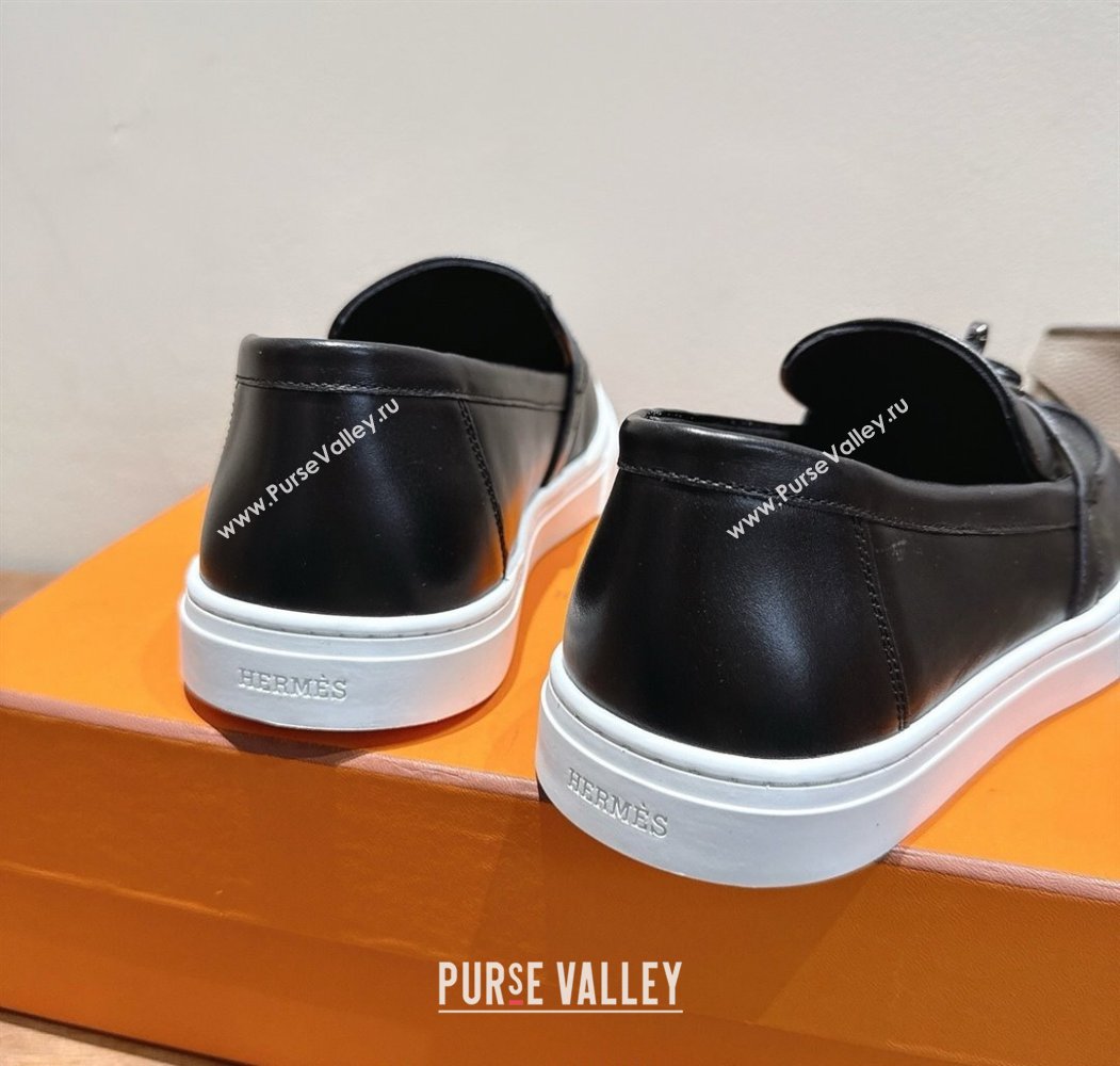 Hermes Game Smooth Calfskin Slip-on Sneakers with Kelly Buckle Black 2025 H082007 (XC-250820066)