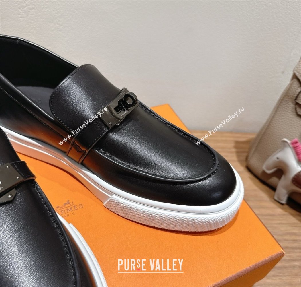 Hermes Game Smooth Calfskin Slip-on Sneakers with Kelly Buckle Black 2025 H082007 (XC-250820066)