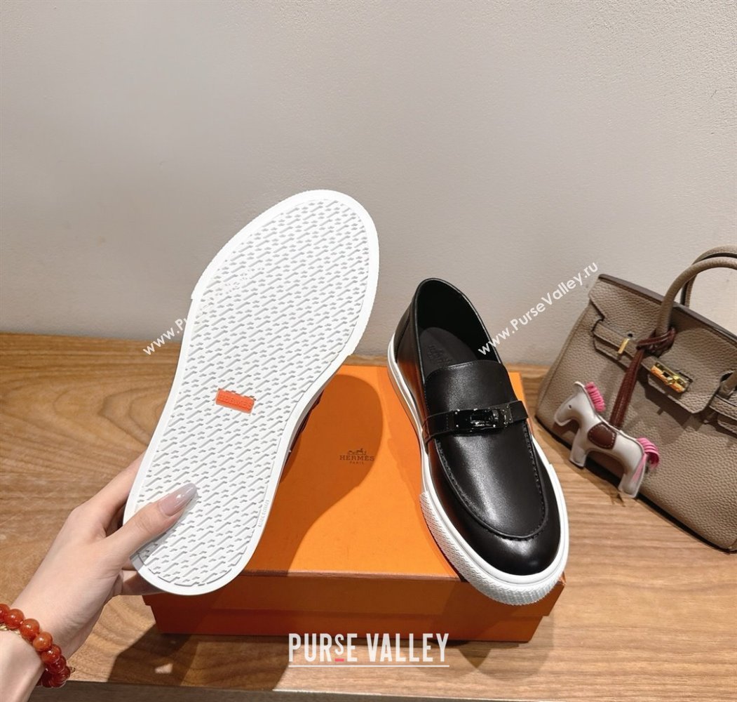 Hermes Game Smooth Calfskin Slip-on Sneakers with Kelly Buckle Black 2025 H082007 (XC-250820066)