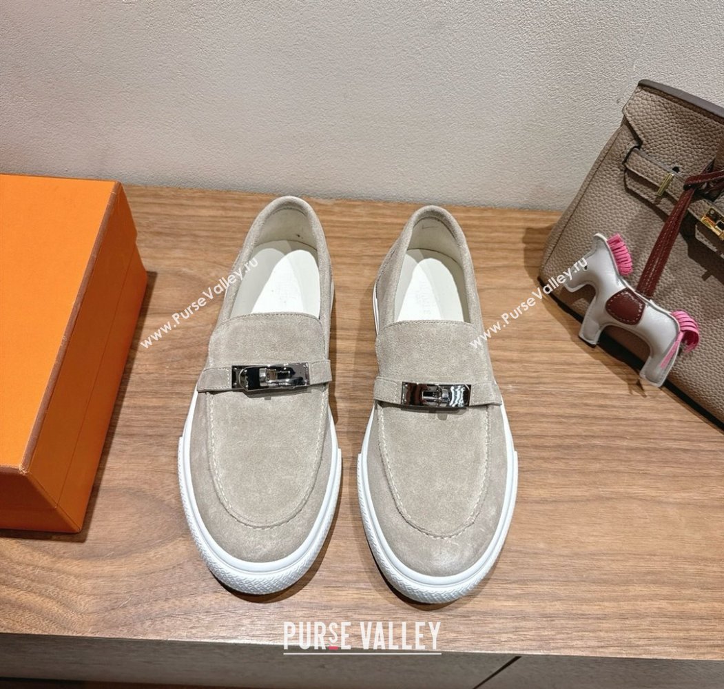 Hermes Game Suede Slip-on Sneakers with Kelly Buckle Grey3 2025 H082007 (XC-250820067)