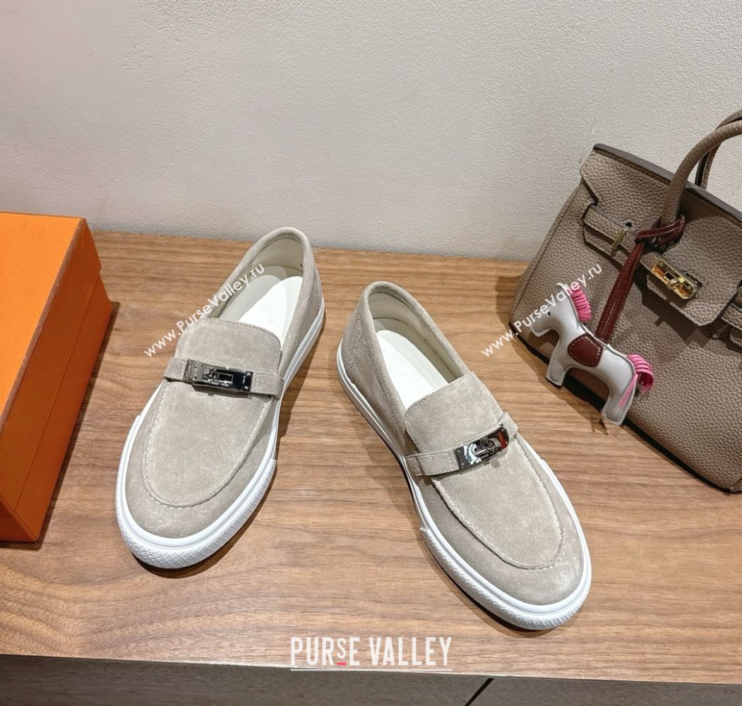 Hermes Game Suede Slip-on Sneakers with Kelly Buckle Grey3 2025 H082007 (XC-250820067)