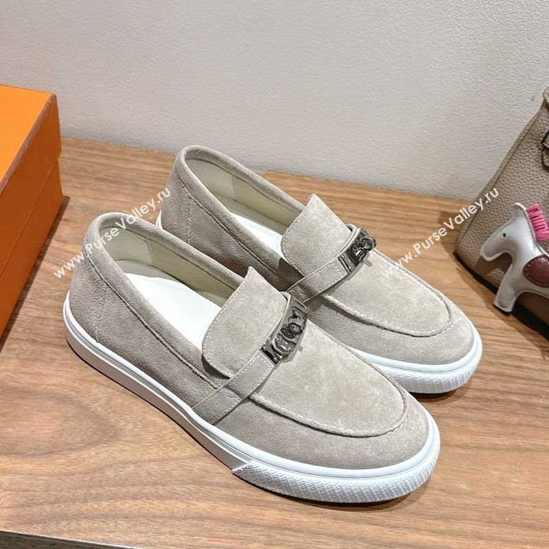 Hermes Game Suede Slip-on Sneakers with Kelly Buckle Grey3 2025 H082007 (XC-250820067)