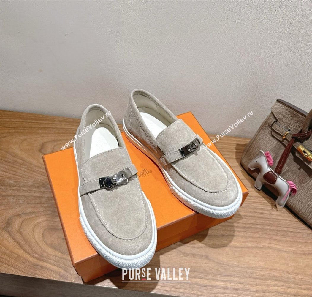 Hermes Game Suede Slip-on Sneakers with Kelly Buckle Grey3 2025 H082007 (XC-250820067)